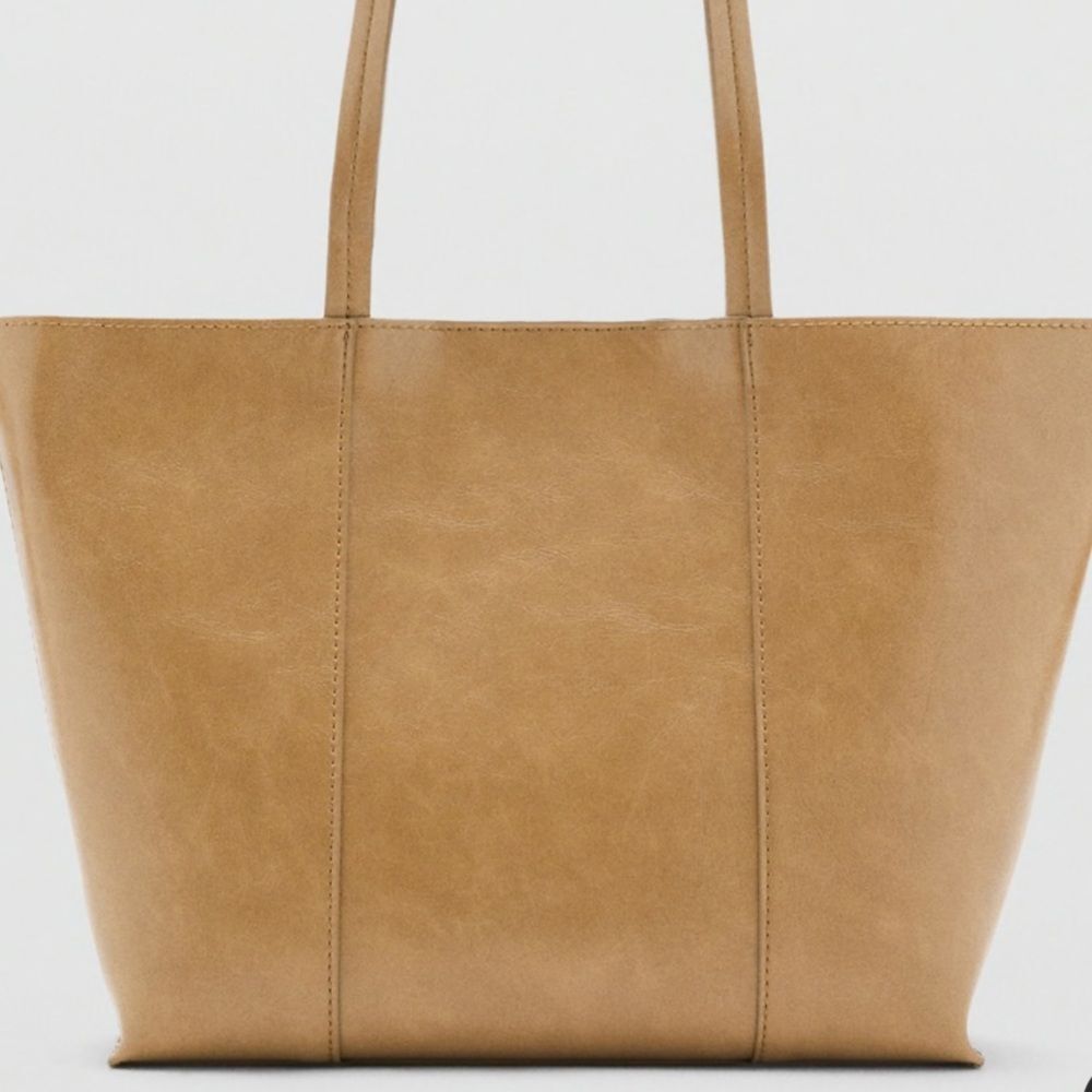 MANGO OLIVER Latte Tan Faux Exterior & Genuine Leather Inferior Tote Bag - Picture 6 of 13